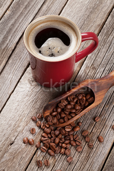 Kaffeetasse Bohnen Holztisch alten Essen Kaffee Stock foto © karandaev