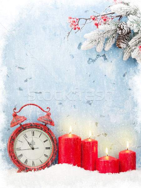 [[stock_photo]]: Noël · bougies · réveil · neige · mur · de · pierre