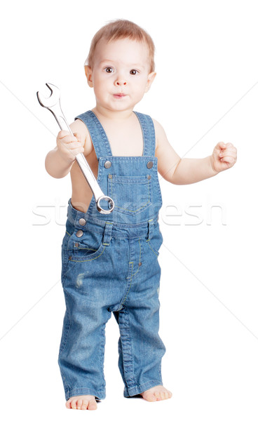Klein baby werknemer moersleutel sleutel geïsoleerd Stockfoto © karandaev