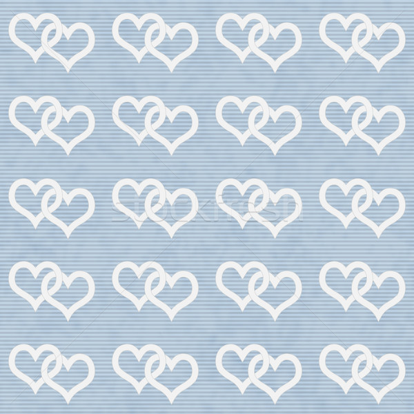 Stock photo: White Interwoven Hearts and Blue Thin Stripes Horizontal Texture