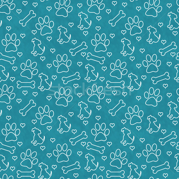 Teal and White Doggy Tile Pattern Repeat Background Stock photo © karenr