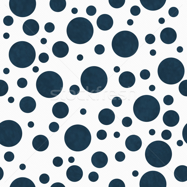 Stock photo: Navy Blue Polka Dots on White Textured Fabric Background