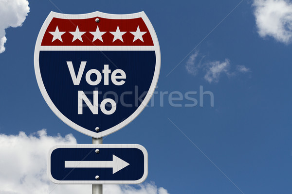 Foto stock: Americano · votar · não · rodovia · placa · sinalizadora · vermelho