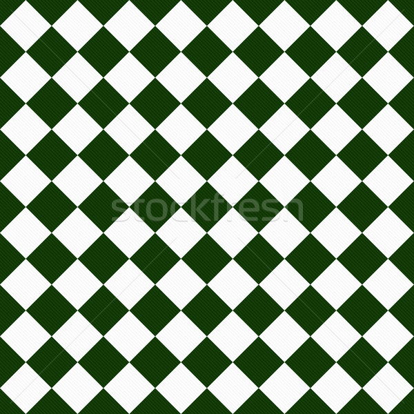 Dark Green and White Diagonal Checkers on Textured Fabric Backgr Stock photo © karenr