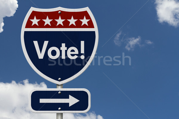 Foto stock: Americano · votación · carretera · senalización · de · la · carretera · rojo · blanco