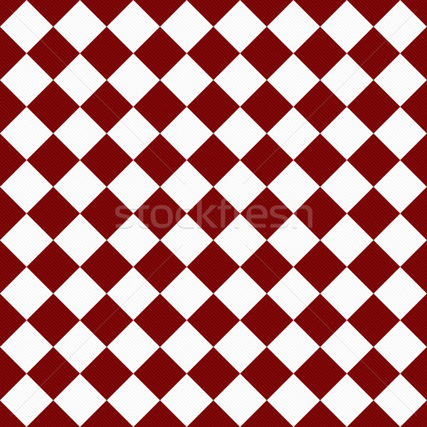 Dark Red and White Diagonal Checkers on Textured Fabric Backgrou Stock photo © karenr