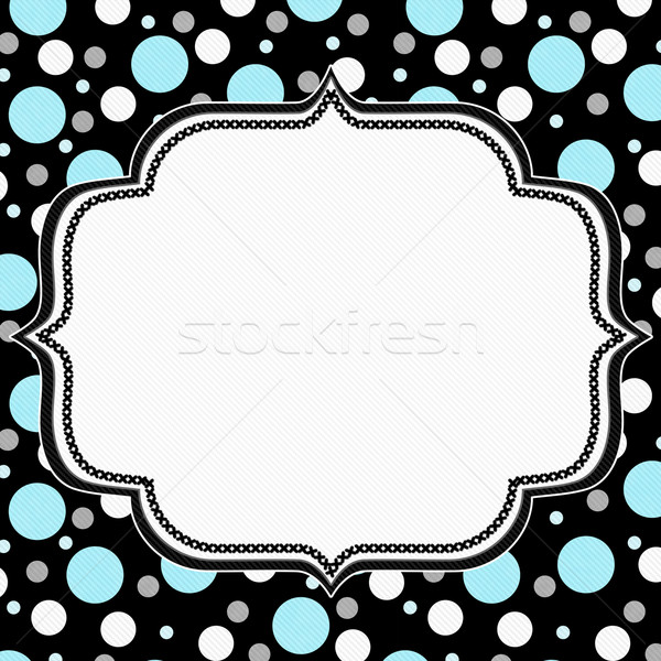 Stock photo: Teal, White and Black Polka Dot Frame Background