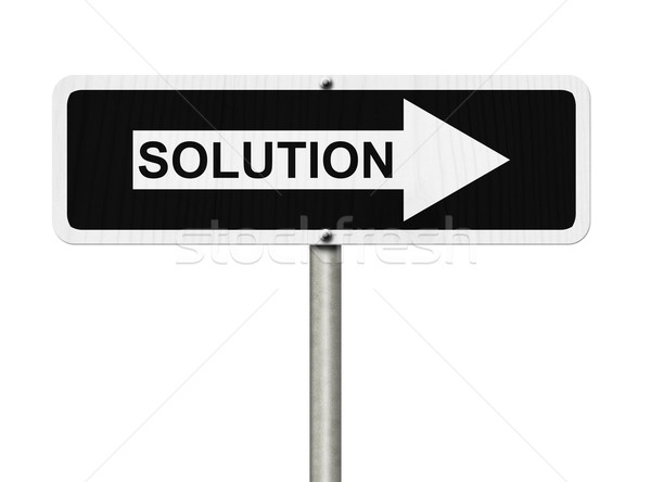 Lösungen auf diese Weise weiß schwarz Straßenschild isoliert Stock foto © karenr