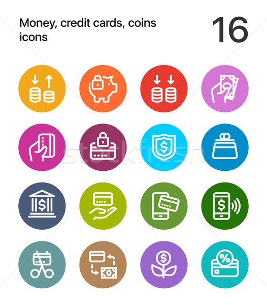 Kolorowy ceny karty kredytowe monet ikona internetowych Zdjęcia stock © karetniy