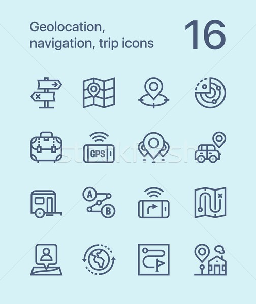 Outline Geolocation, navigation, trip icons for web and mobile design pack 2 Stock photo © karetniy