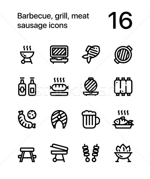 Barbecue carne salsiccia icone web mobile Foto d'archivio © karetniy