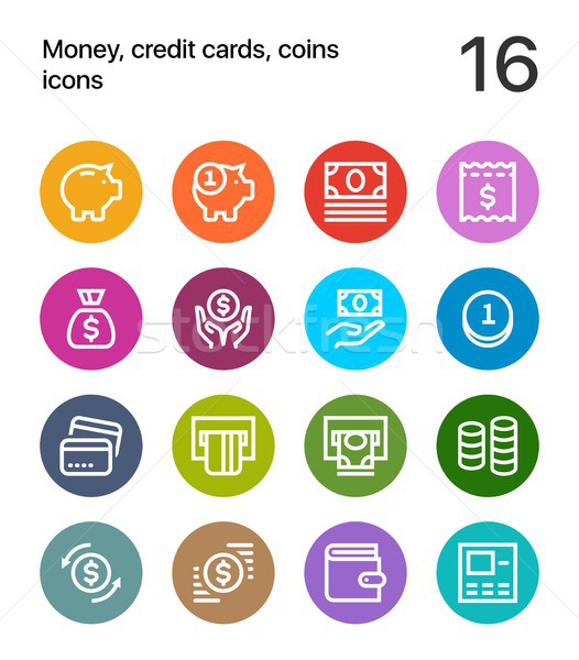 Colorful Money, credit cards, coins icons for web and mobile design pack 1 Stock photo © karetniy