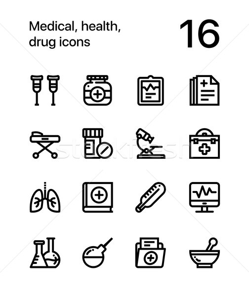 Médicaux santé drogue icônes web mobiles Photo stock © karetniy