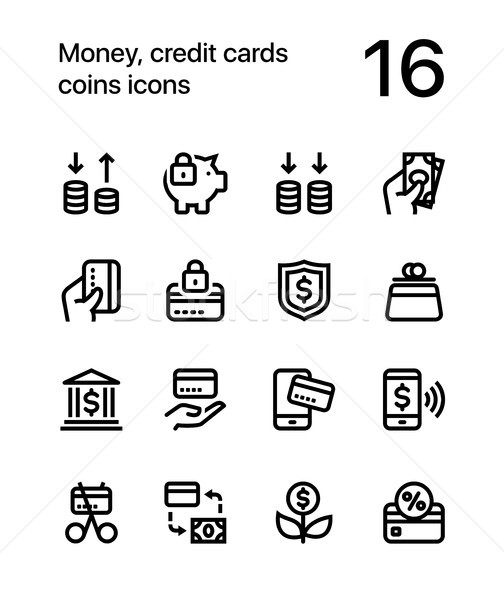 Сток-фото: деньги · кредитные · карты · монетами · иконки · веб · мобильных