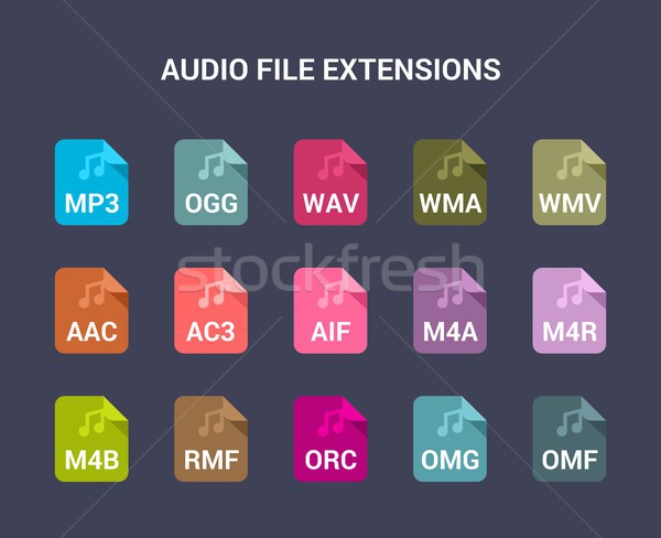 Audio file extensions. Flat colored vector icons Stock photo © karetniy
