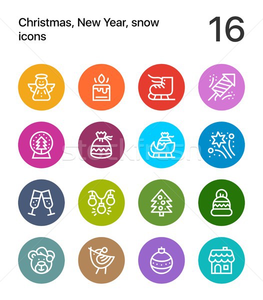 Colorful Merry Christmas and Happy New Year icons for web and mobile design pack 2 Stock photo © karetniy