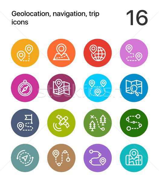 Colorful Geolocation, navigation, trip icons for web and mobile design pack 1 Stock photo © karetniy