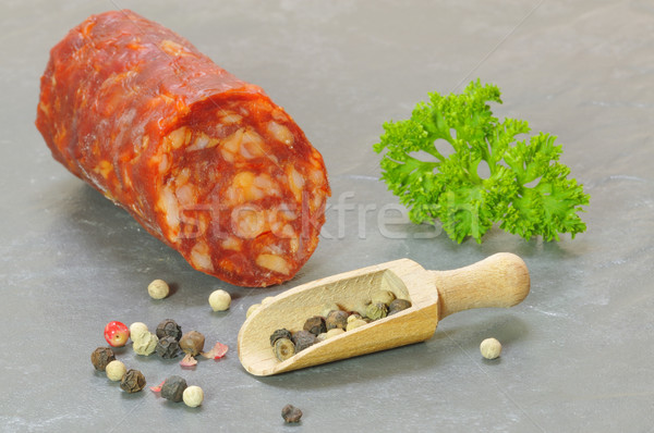 イタリア語 サラミ 表 肉 唐辛子 ストックフォト © karin59