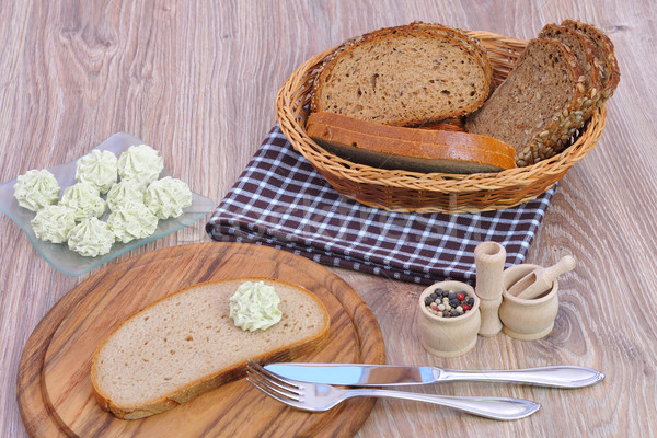 Brot Butter Tabelle Hintergrund Messer Frühstück Stock foto © karin59