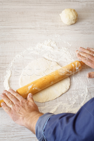 Man rolling dough on the white table Stock photo © Karpenkovdenis