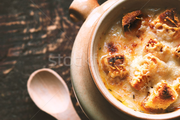 Cebula zupa ceramiczne puli żywności tle Zdjęcia stock © Karpenkovdenis