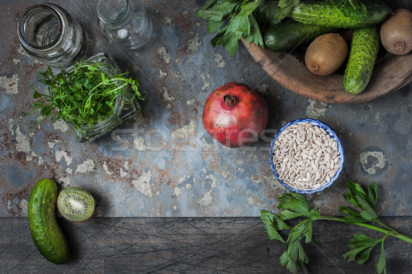 Zutaten grünen vegan Smoothie Granatapfel rustikal Stock foto © Karpenkovdenis