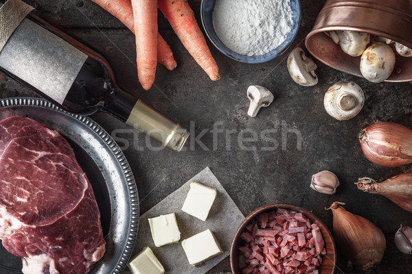 Ingredients for Boeuf Bourguignon on the old metal background top view Stock photo © Karpenkovdenis