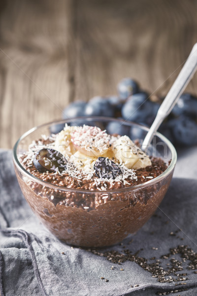 Chocolate chia pudding in the glass bowl vertical Stock photo © Karpenkovdenis