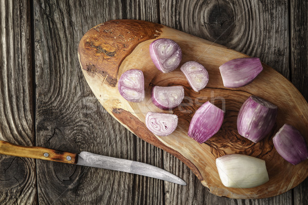Sliced shallot on the wooden board  top view Stock photo © Karpenkovdenis