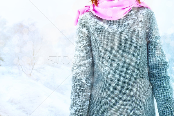Kobieta płaszcz lasu włosy śniegu pomarańczowy Zdjęcia stock © Karpenkovdenis