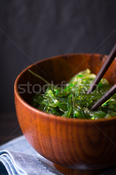 Chuka salad  in the wooden bowl  on the dark background Stock photo © Karpenkovdenis