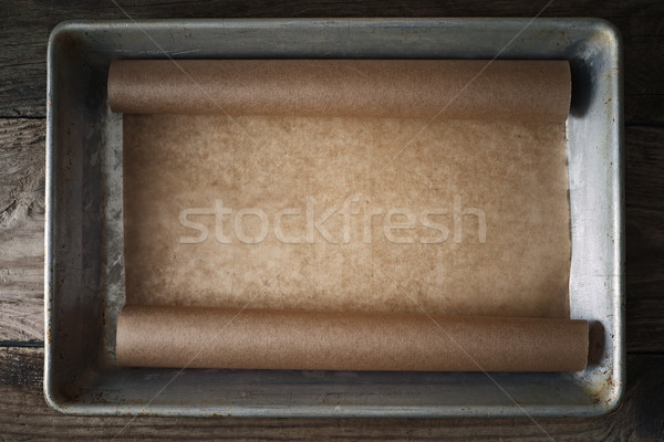 Pergamen fém sütés tálca felső kilátás Stock fotó © Karpenkovdenis