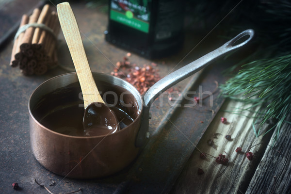 Hot chocolate preparation on the metal background horizontal Stock photo © Karpenkovdenis