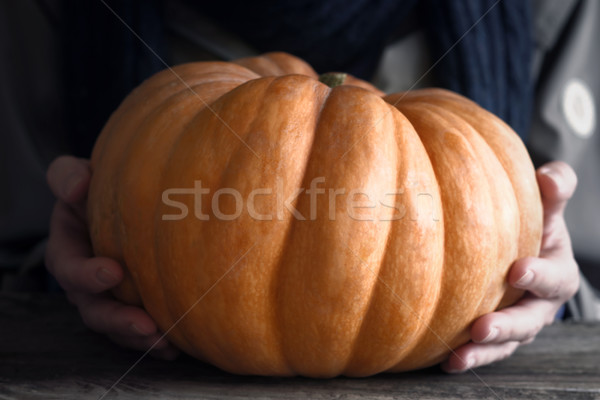 Relief pumpkin in the hand horizontal Stock photo © Karpenkovdenis
