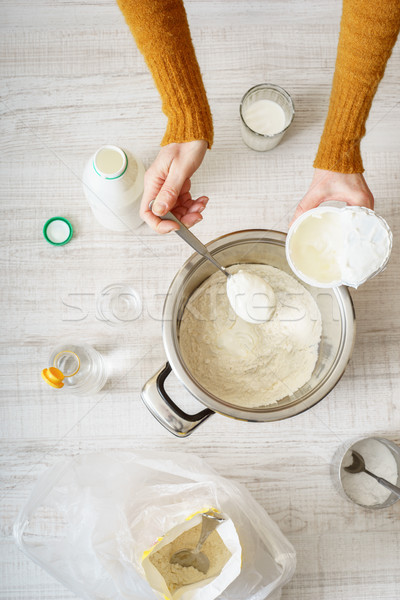 Ingrediënten koken pizza tabel verticaal vrouw Stockfoto © Karpenkovdenis