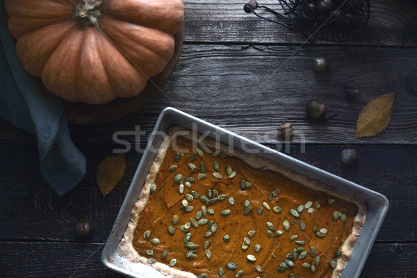 Pumpkin pie on the  wooden table with autumn gift horizontal Stock photo © Karpenkovdenis