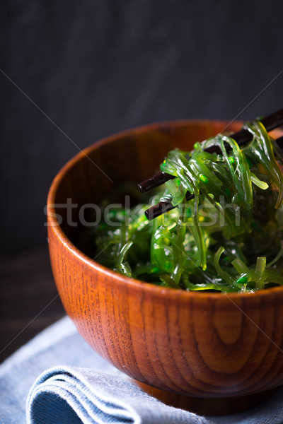 Wooden bowl with chuka salad on the dark background Stock photo © Karpenkovdenis