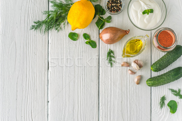 Ingredients for tzatziki on the white table  top view Stock photo © Karpenkovdenis