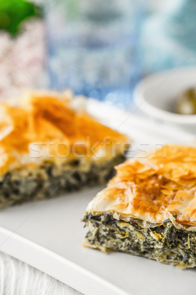 Grieks taart witte plaat wazig glas Stockfoto © Karpenkovdenis