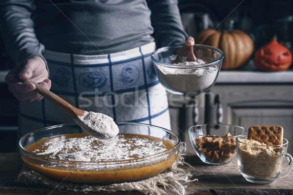 Adding flour in the dough for dump cake horizontal Stock photo © Karpenkovdenis