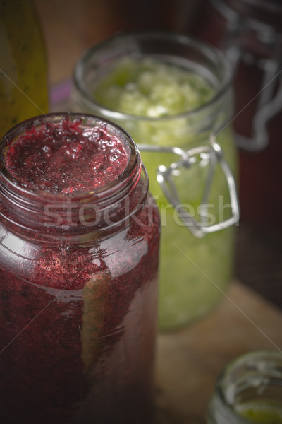 Foto stock: Jar · diferente · vertical · frutas · vidrio · fondo