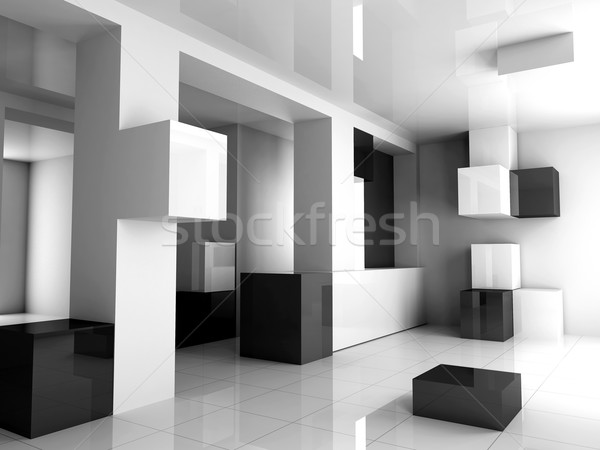 Weiß Innenraum schwarz weiß schwarz 3D Bild Stock foto © kash76