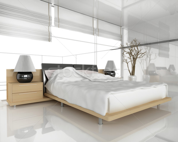 現代 臥室 白 3D 圖像 房子 商業照片 © kash76