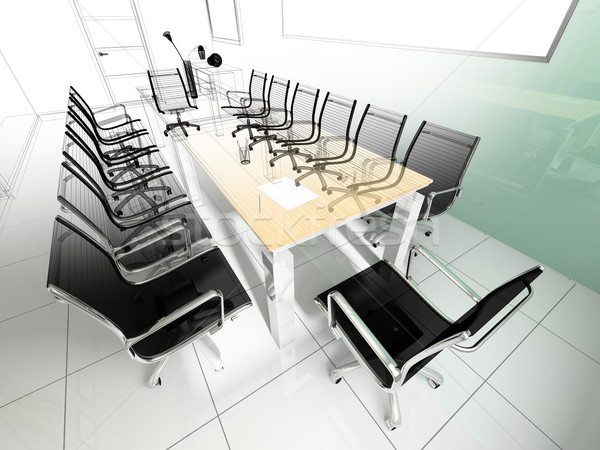 Arbeitsplatz Verhandlungen modernen Büro 3D Rendering Stock foto © kash76