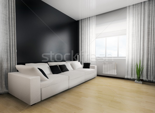 Stock foto: Wohnzimmer · modernen · Möbel · 3d · render · home · Fenster