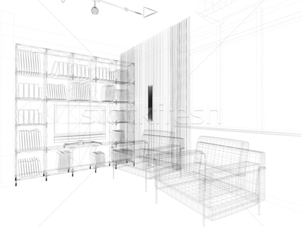 Zeichnung Zimmer modernen Innenraum 3D Rendering Stock foto © kash76