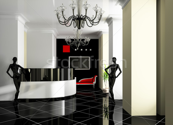 [[stock_photo]]: Réception · hôtel · salle · 3D · image · design