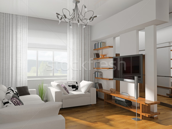 Living modernes meubles rendu 3d mur maison [[stock_photo]] © kash76