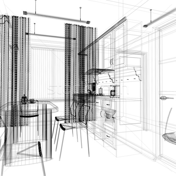 Esszimmer modernen Büro 3D Rendering Haus Stock foto © kash76