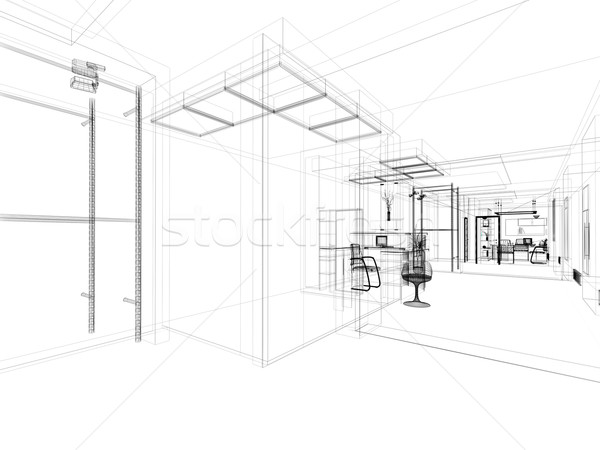 Zeichnung Zimmer modernen weiß Design Innenraum Stock foto © kash76